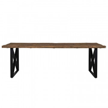 Masa dreptunghiulara cu blat din lemn de tec reciclat Industrial Kensington 75x240x100 cm