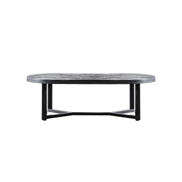 Masuta de cafea dreptunghiulara din metal si lemn de mango Denzel 140x70x45 cm neagra