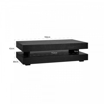 Masuta de cafea dreptunghiulara din stejar cu spatiu de depozitare Oakura 43x150x80 cm neagra
