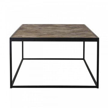 Masuta de cafea dreptunghiulara din stejar si metal Herringbone 140x70x40 cm negru/maro