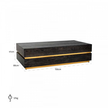 Masuta de cafea dreptunghiulara din stejar si otel Blackbone 150x80x41 cm negru/auriu