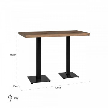Masa de bar dreptunghiulara din lemn de stejar Gastronomy 110x120x80 cm maro inchis