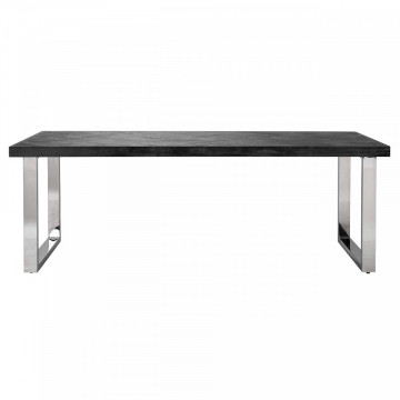 Masa dreptunghiulara cu blat din lemn de stejar Blackbone 77 x 220 x 100 cm gri inchis/argintiu