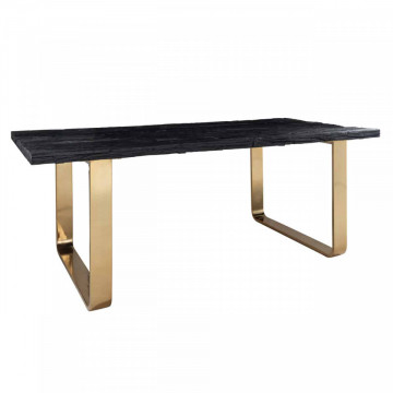 Masa dreptunghiulara cu blat din lemn de tec reciclat 76 x 200 x 100 cm neagra/auriu