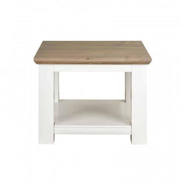Masuta de cafea patrata din pin si stejar Cardiff cu spatiu de depozitare 60x60x45 cm alb/maro