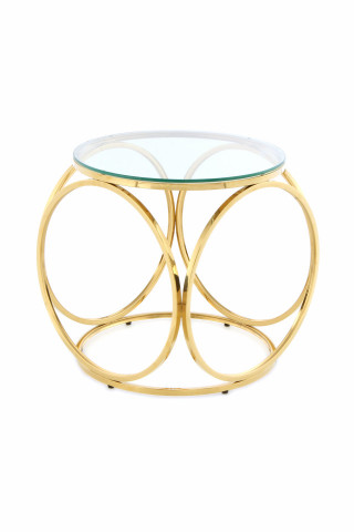 Masuta de cafea rotunda din sticla Whitney 50x50x52 cm transparenta/auriu