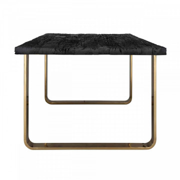 Masa dreptunghiulara cu blat din lemn de tec reciclat 76 x 200 x 100 cm neagra/auriu