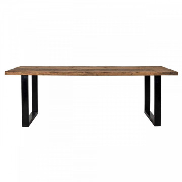 Masa dreptunghiulara cu blat din lemn de tec reciclat Raffles 78 x 200 x 100 cm maro/negru
