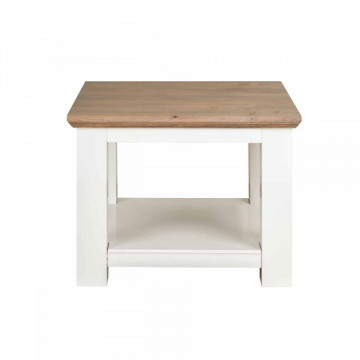Masuta de cafea patrata din pin si stejar Cardiff cu spatiu de depozitare 60x60x45 cm alb/maro