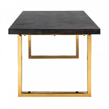Masa dreptunghiulara cu blat din lemn de stejar Blackbone 77 x 180 x 90 cm gri inchis/auriu