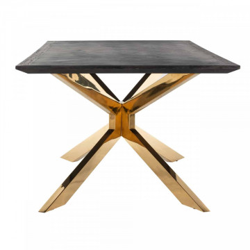Masa dreptunghiulara cu blat din lemn de stejar Blackbone Matrix 75 x 200 x 100 cm gri inchis/auriu