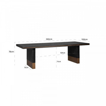 Masa dreptunghiulara cu blat din lemn de stejar Hunter 78 x 260 x 100 cm neagra/maro
