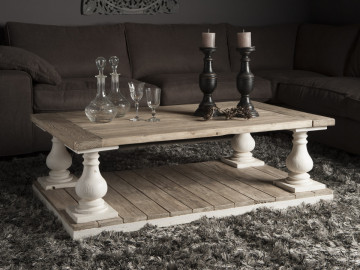 Masuta de cafea dreptunghiulara din lemn cu spatiu de depozitare 140x80x45 cm gri/alb