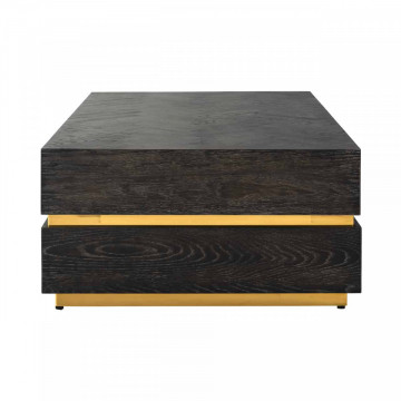 Masuta de cafea dreptunghiulara din stejar si otel Blackbone 150x80x41 cm negru/auriu