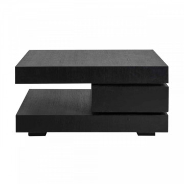 Masuta de cafea patrata din stejar cu spatiu de depozitare Oakura 42x90x90 cm neagra
