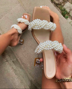 Papuci pantofi cu toc cu perle de ocazie eveniment nunta mireasa pantofi eleganti sandale elegante