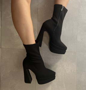 Botine cu platforma si toc de 15 cm material textil stretch
