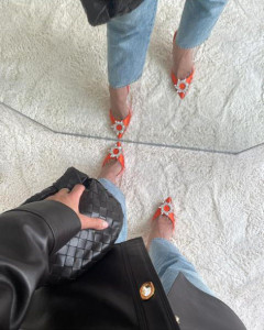 Pantofi din piele ecologica + material textil satinat cu toc de 9 cm zi insertii pietre!
