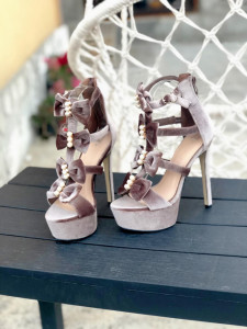 Sandale cu toc bow Khaki