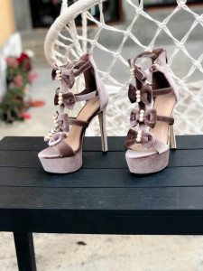 Sandale cu toc bow Khaki