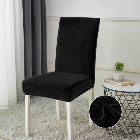 Set 6 huse pentru scaune, elastice si catifelate, culoare Negru