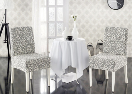 Set 6 huse Multielastice Jacquard pentru scaune, fara volanas - Crem