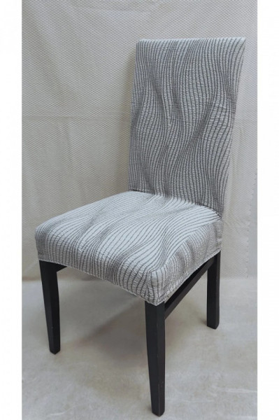Set 6 huse elastice pentru scaune, model Jacquard Alb in dungi