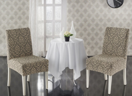 Set 6 huse Multielastice Jacquard pentru scaune, fara volanas - Bej