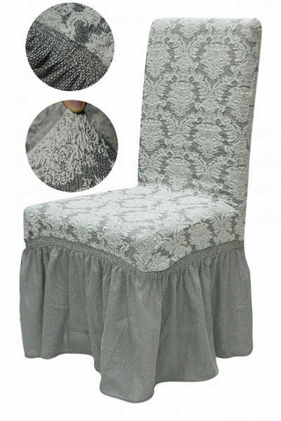 Set 6 huse Multielastice Jacquard pentru scaune, cu volanas, Gri