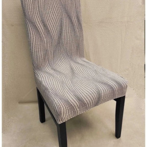Set 6 huse elastice pentru scaune, model Jacquard Bej in dungi