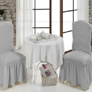 Set 6 huse pentru scaune, creponate si elastice, cu volanas, Gri