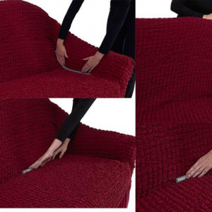 Husa elastica si creponata pentru canapea 3 locuri, fara volanas, culoare Bordo