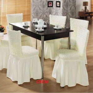 Set 6 huse elastice pentru scaune, cu volanas, Crem