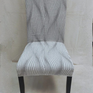 Set 6 huse elastice pentru scaune, model Jacquard Alb in dungi