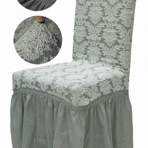 Set 6 huse Multielastice Jacquard pentru scaune, cu volanas, Gri