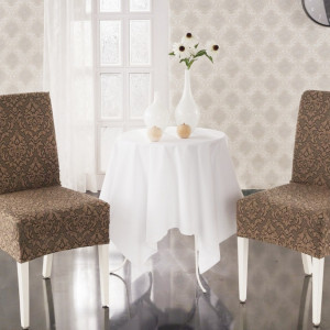 Set 6 huse elastice pentru scaune, model Jacquard, Maro Deschis