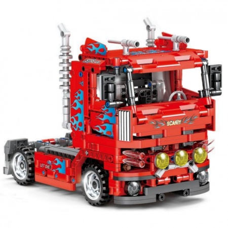 Set de constructie Red Truck Machine - back pull, 616 piese