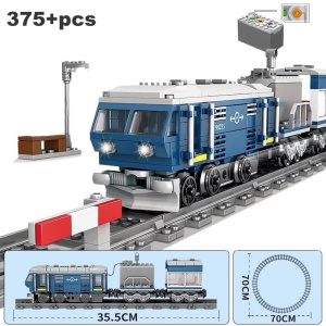 Trenulet electric albastru pentru calatori OSKAR din piese de constructie, 359 piese