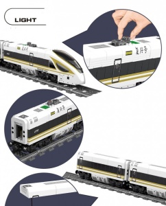 Trenuleț electric alb/galben pentru calatori VICTOR din piese de construcție, 647 piese