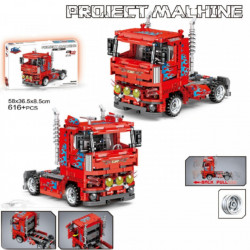 Set de constructie Red Truck Machine - back pull, 616 piese