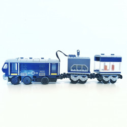 Trenulet electric albastru pentru calatori OSKAR din piese de constructie, 359 piese