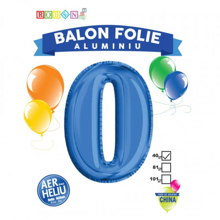 Balon, folie aluminiu, albastru, cifra 0, 40 cm