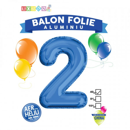 Balon, folie aluminiu, albastru, cifra 2, 40 cm