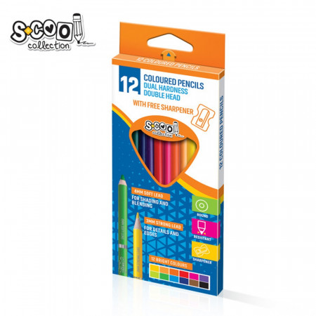Creioane color cu 2 capete + ascutitoare, 3/4mm, 12 cul/set - S-COOL