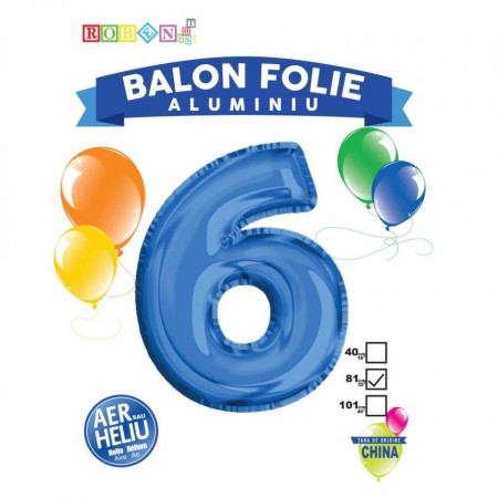 Balon, folie aluminiu, albastru, cifra 6, 81 cm