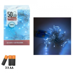 Instalatie cu baterii, 50 led, alb/rece