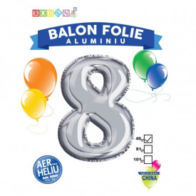Balon, folie aluminiu, argintiu, cifra 8, 40 cm