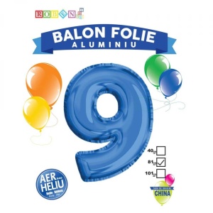 Balon, folie aluminiu, albastru, cifra 9, 81 cm