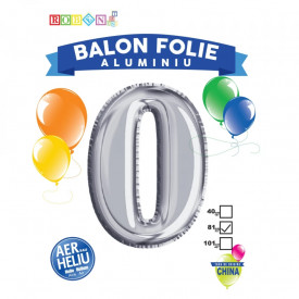 Balon, folie aluminiu, argintiu, cifra 0, 81 cm
