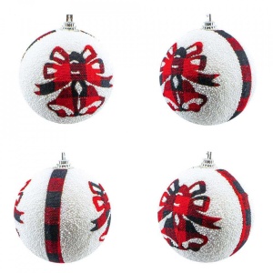 Globuri pom Craciun, albe-clopotei, 7 cm, 4/set
